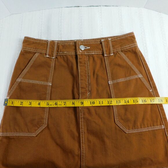 Topshop High Waist Utility Denim Mini Skirt Toffee Women's Size 6 Pockets EUC! - Picture 9 of 11